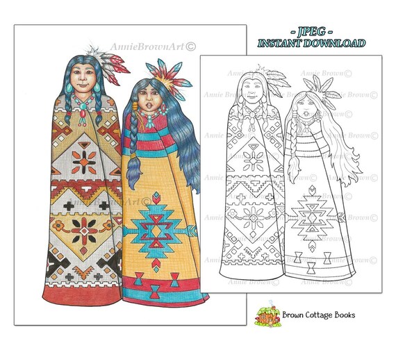 Native southwest coloring printable download coloring pages line art the wedding couple by annie brown hand