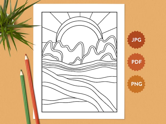 Desert landscape coloring page united states southwest relaxing coloring pages for adults coloring book digital download