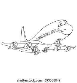 Coloring page flying plane passenger aircraft stock vector royalty free