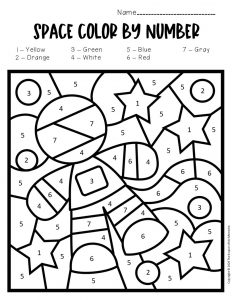 Color by number space preschool worksheets