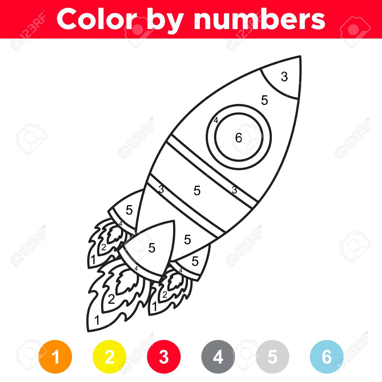 Color by number for preschool and school kids coloring page or book with cartoon rocket space day vector illustration royalty free svg cliparts vectors and stock illustration image