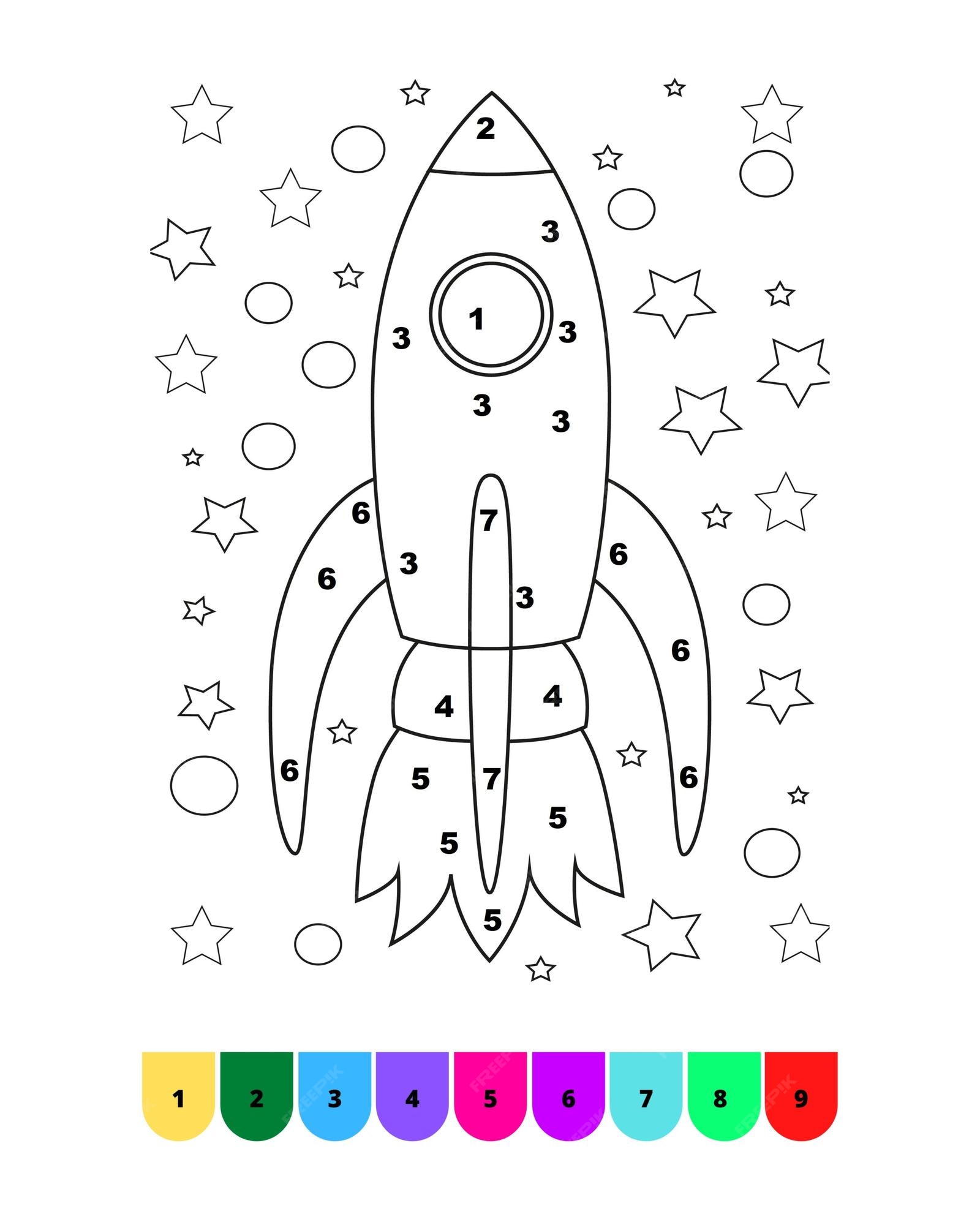 Premium vector space coloring pages for kids color by number space