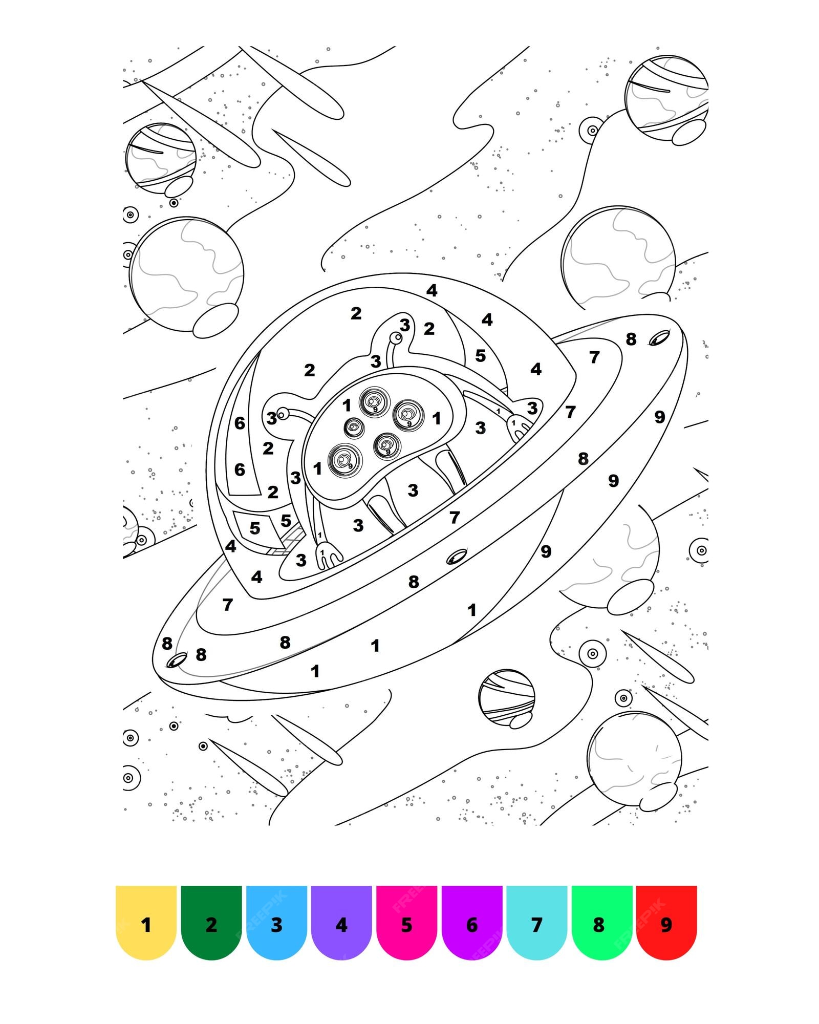 Premium vector space coloring pages for kids color by number space