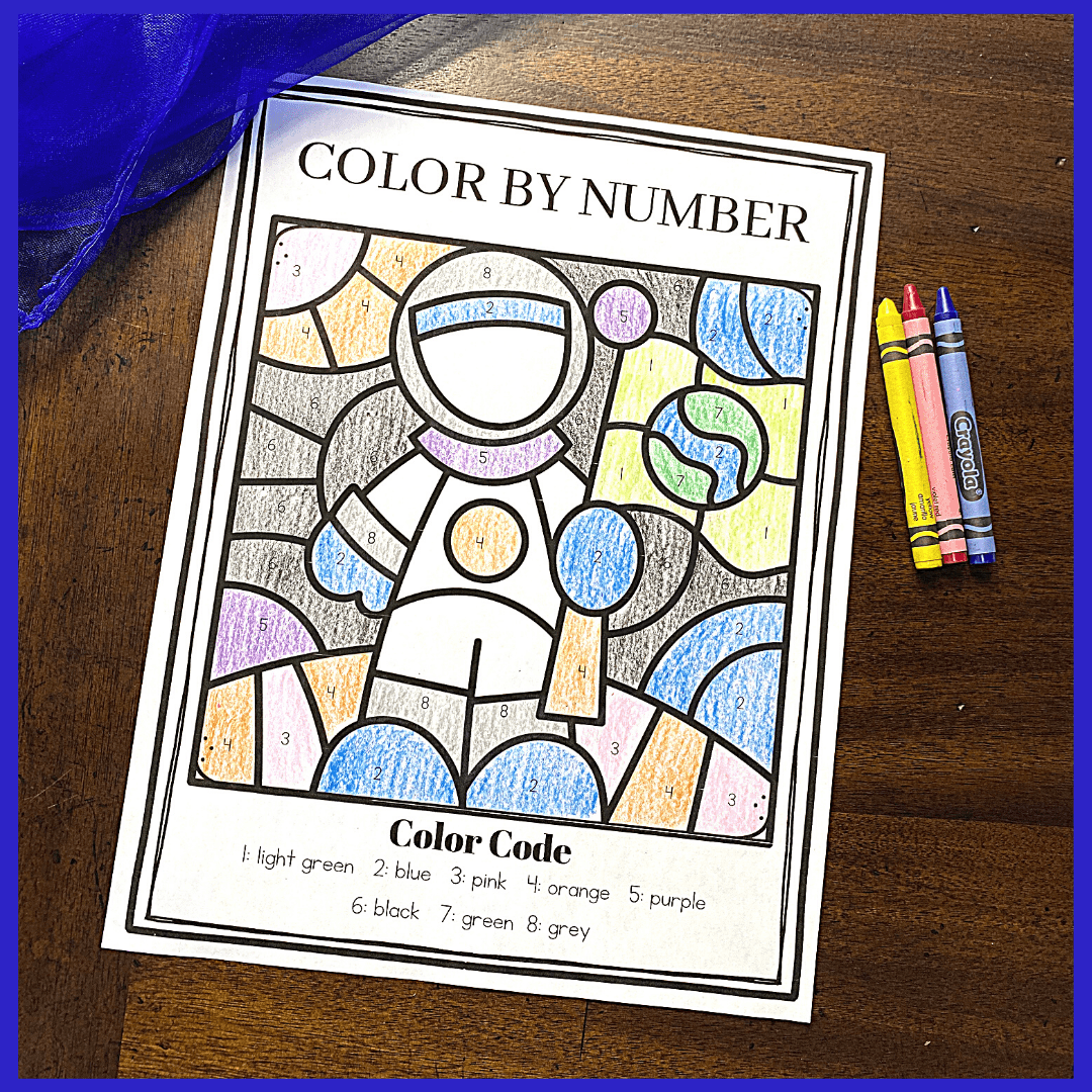 Free printable space color by number worksheets