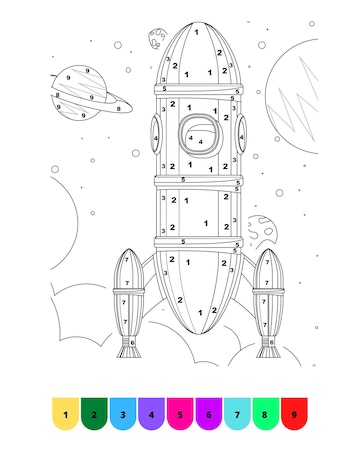 Premium vector space coloring pages for kids color by number space