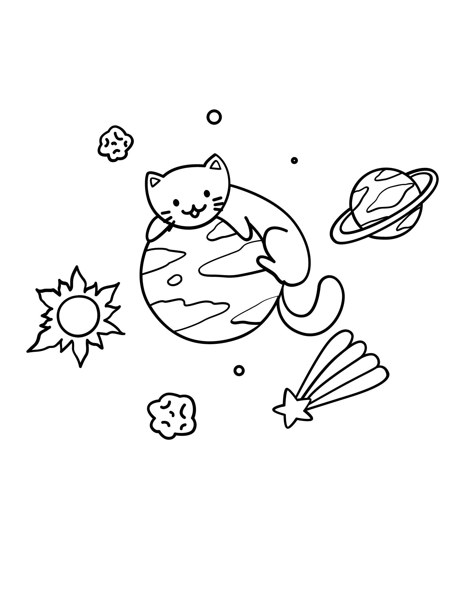 Printable cats in space coloring pages