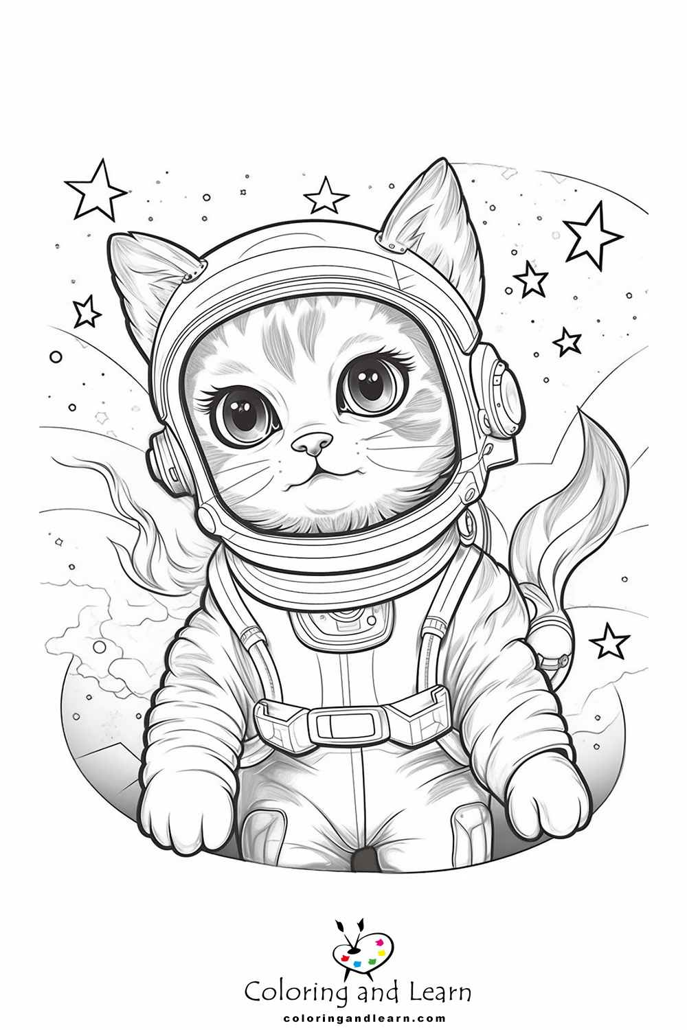 Realistic astronaut cat coloring pages