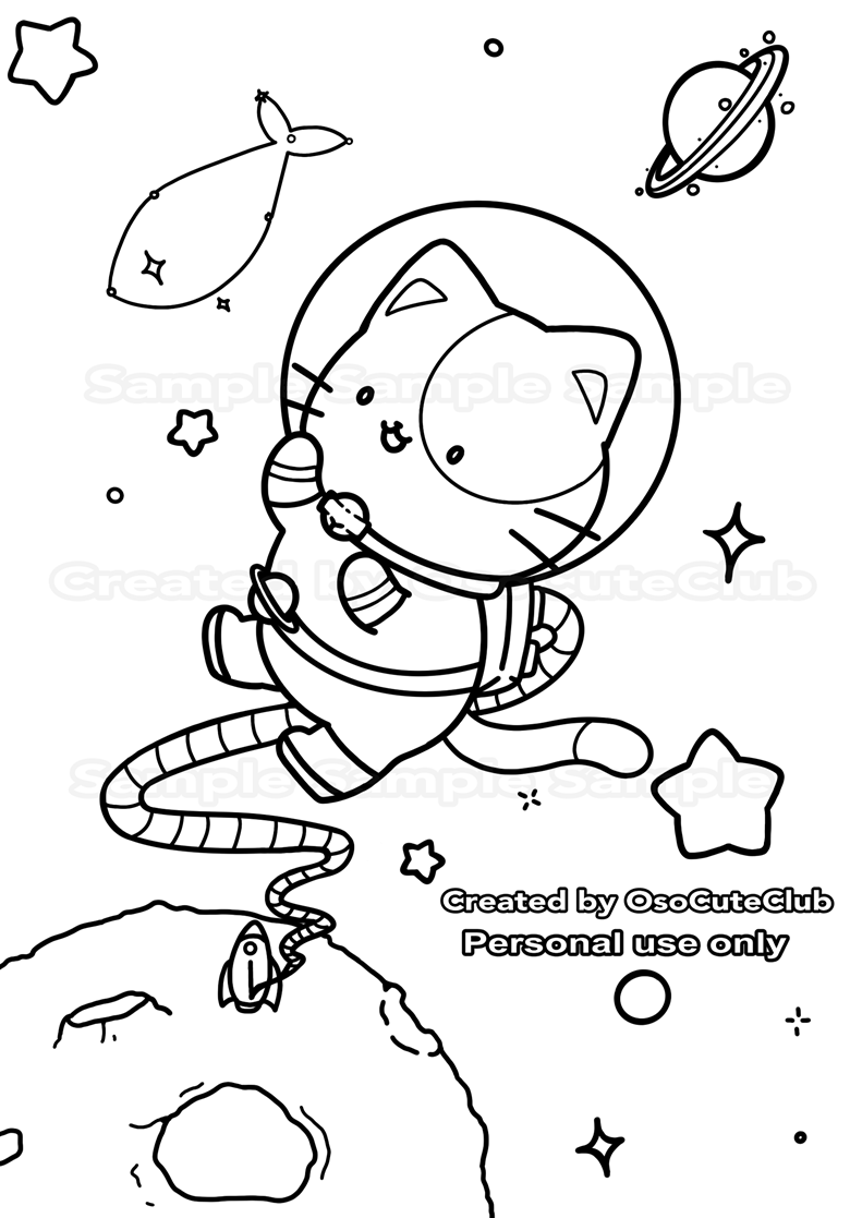 Astronaut kitty coloring page