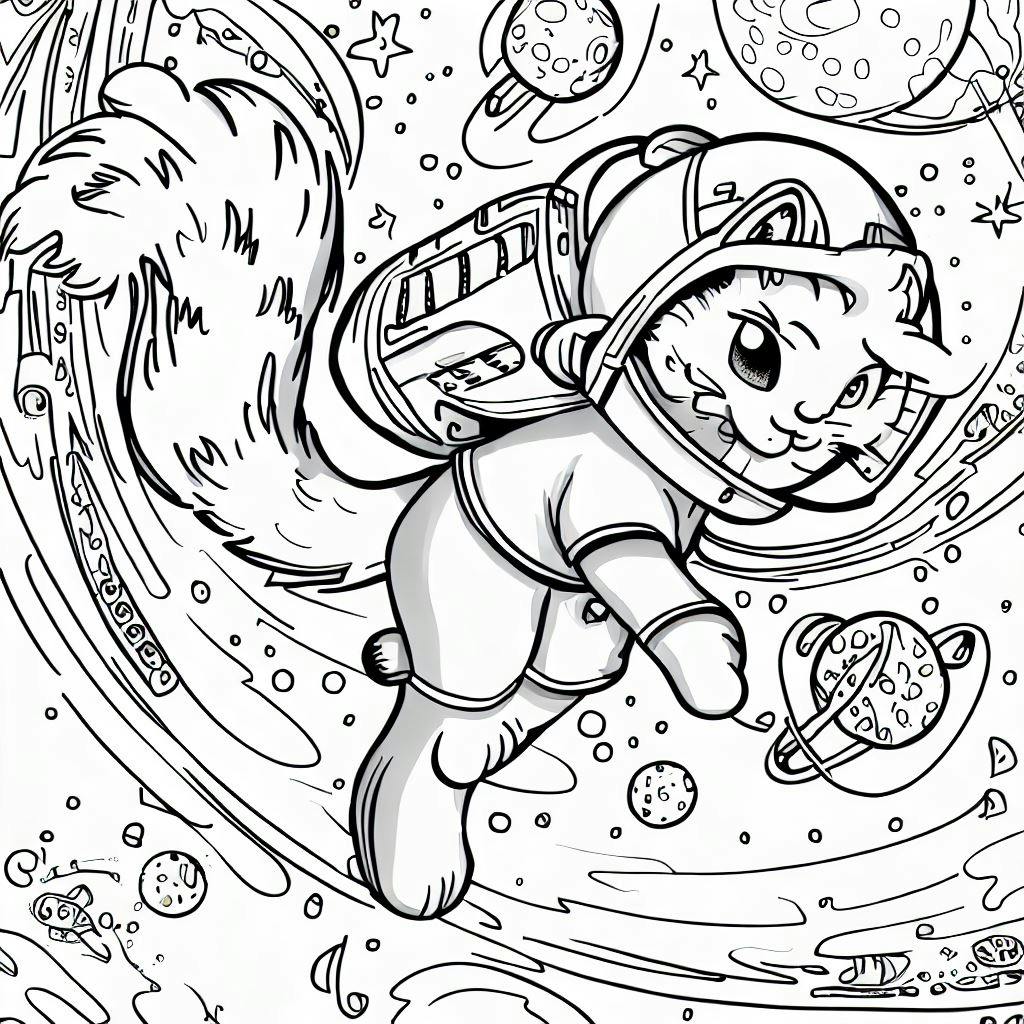 Intergalactic adventurer cat coloring pages