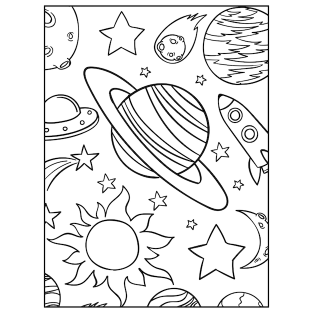 Premium vector space coloring pages for kids premium vector