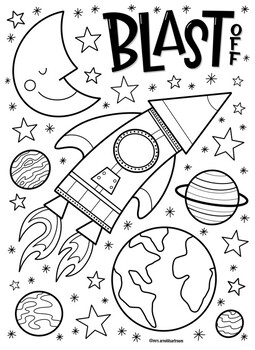 Outer space coloring page by sine one academy tpt