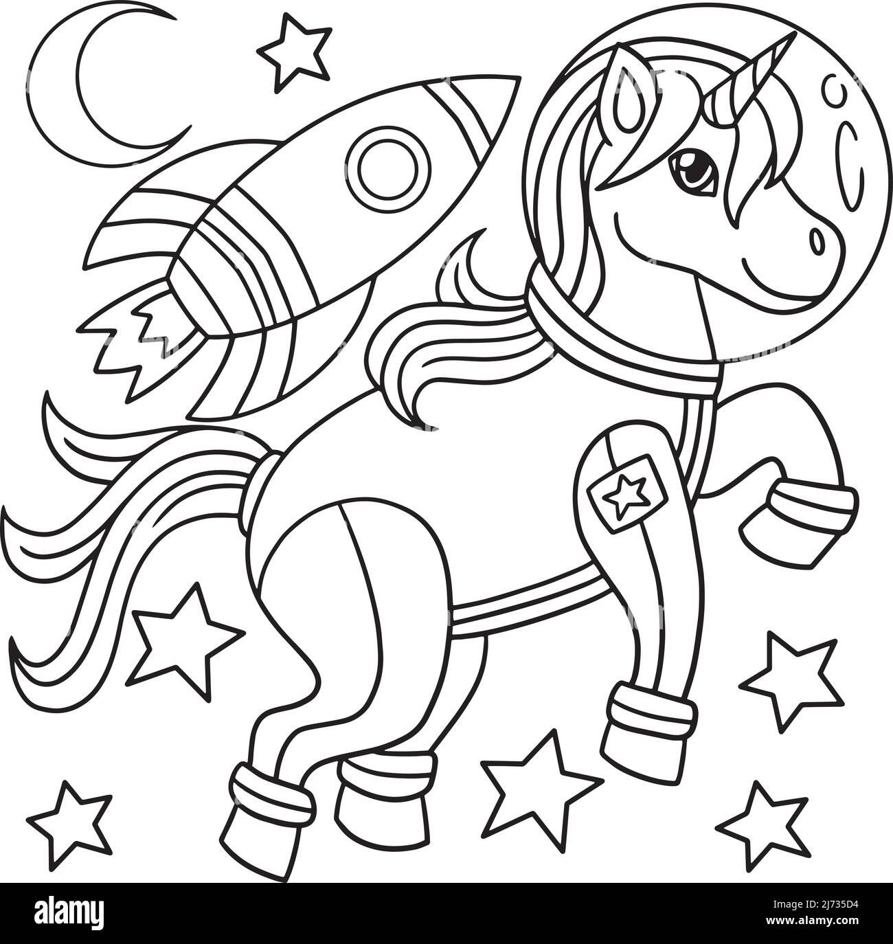 Unicorn astronaut in space coloring page for kids stock vector image art