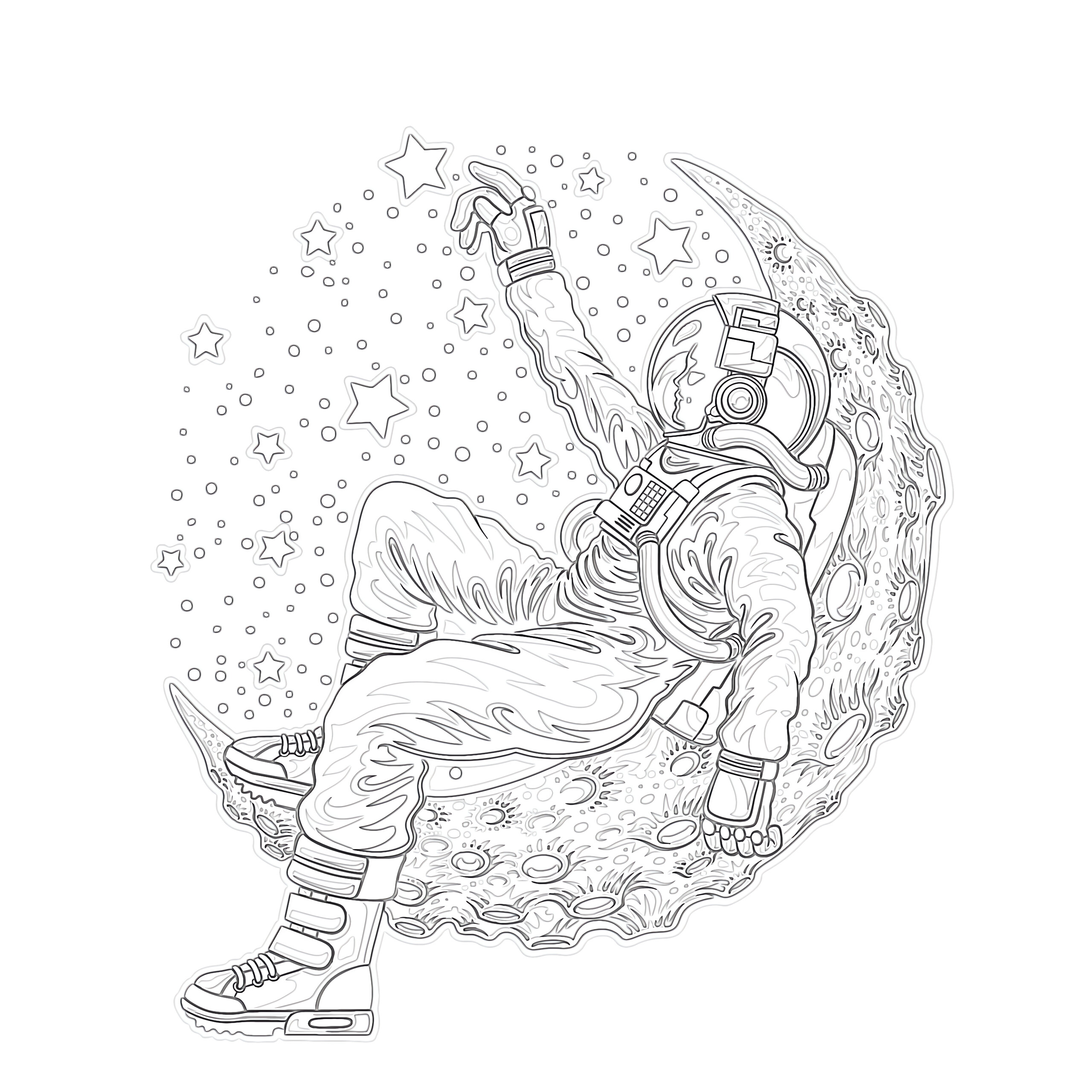 Astronaut lying on the moon coloring page