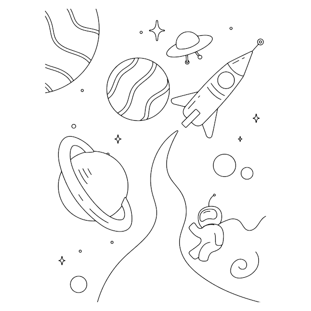 Premium vector printable space coloring pages for kids premium vector