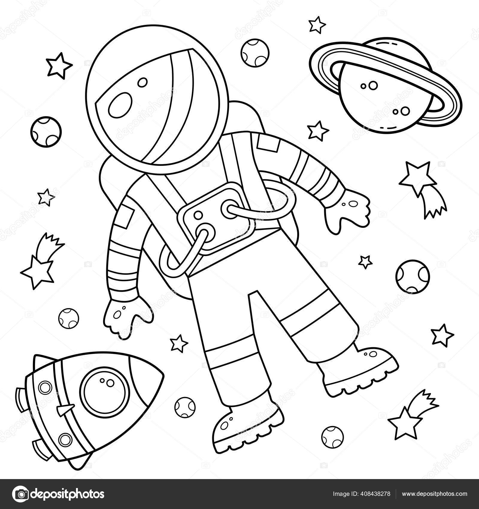 Coloring page outline cartoon rocket astronaut space coloring book kids stock vector by oleon