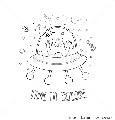 Easy coloring page of space cat astronaut in