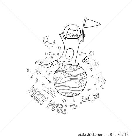 Easy coloring page of space cat astronaut on