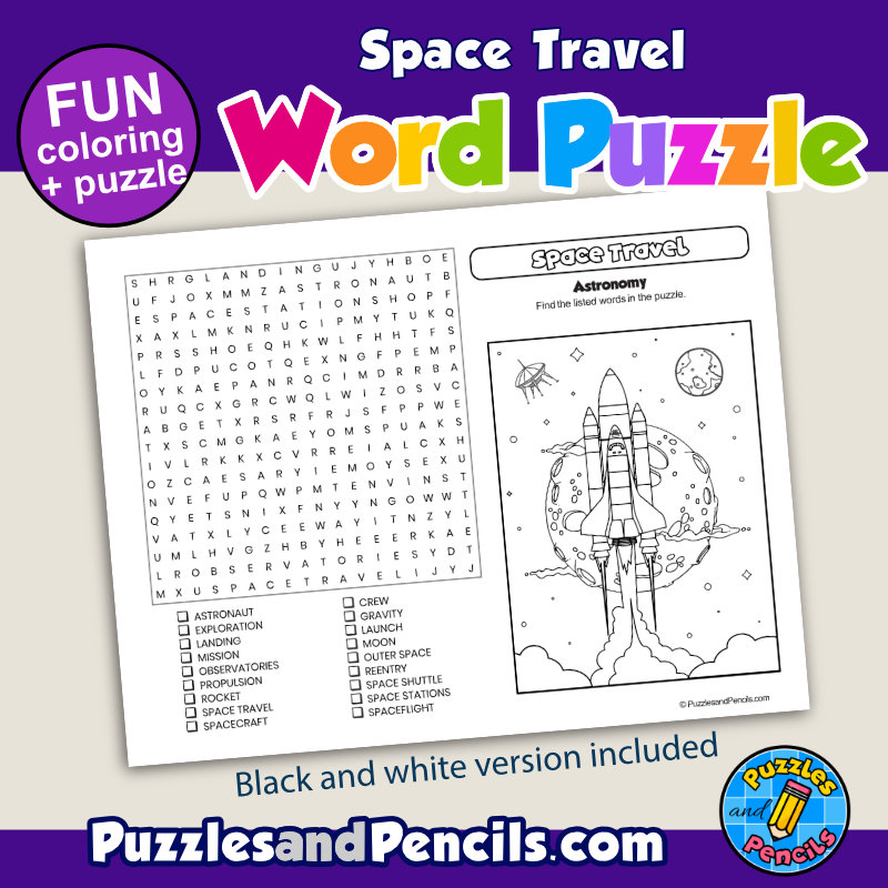 Space travel word search puzzle activity page astronomy wordsearch made by teachers