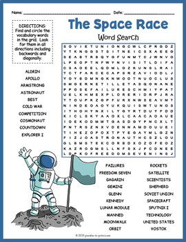 Us soviet space race word search puzzle worksheet activity by puzzles to print