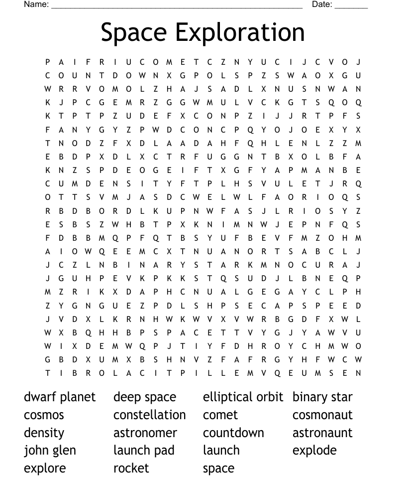 Space exploration word search