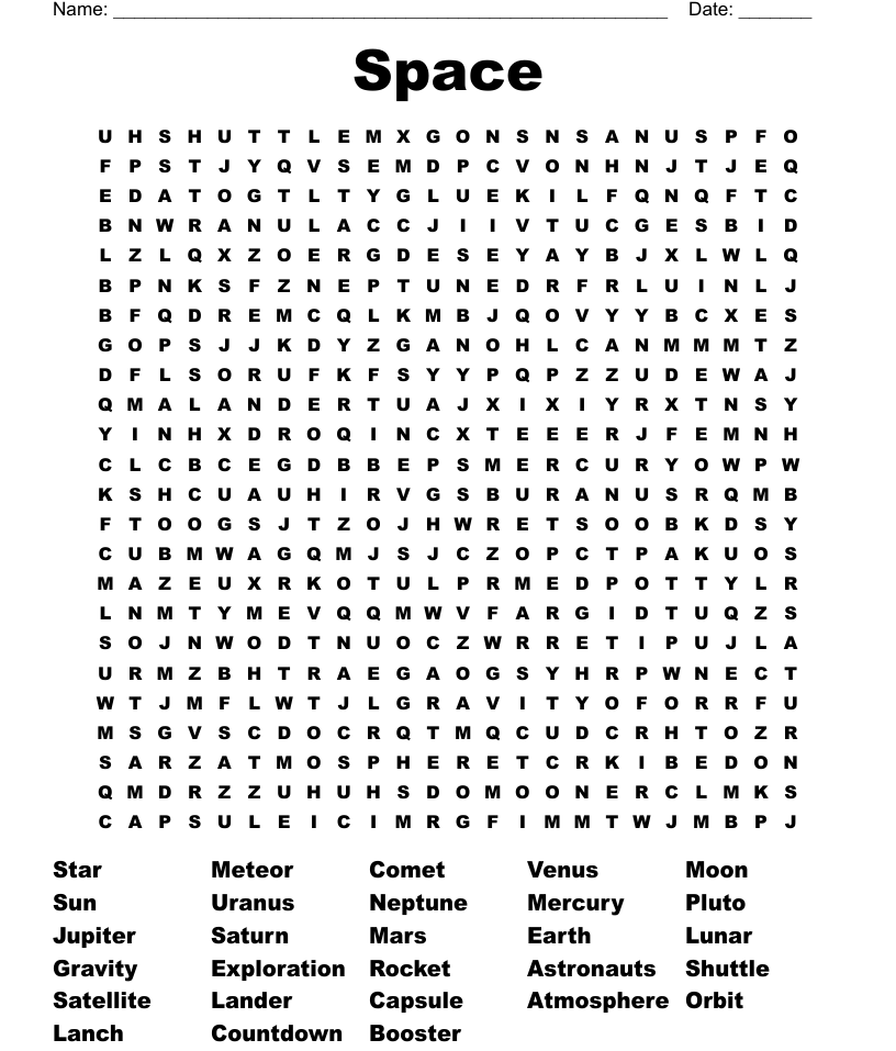 Space exploration word search