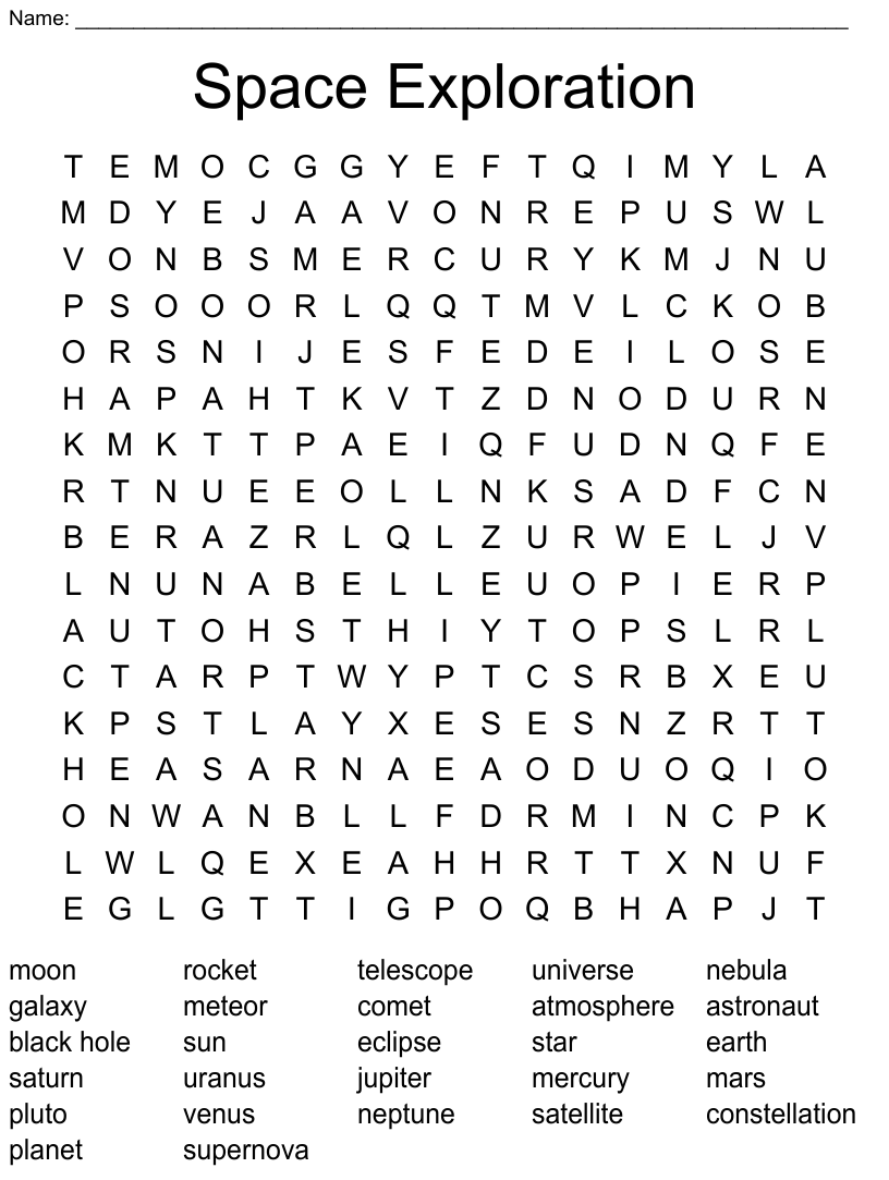 Space exploration word search