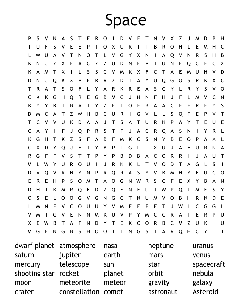 Space exploration word search