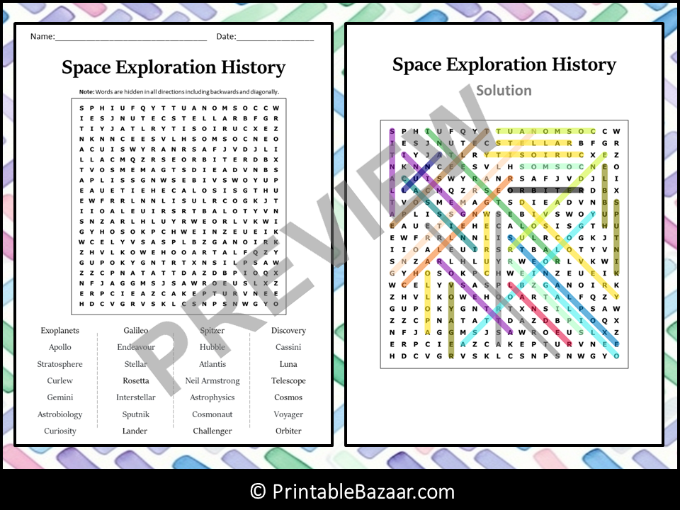 Space exploration history word search puzzle worksheet activity teaching resources