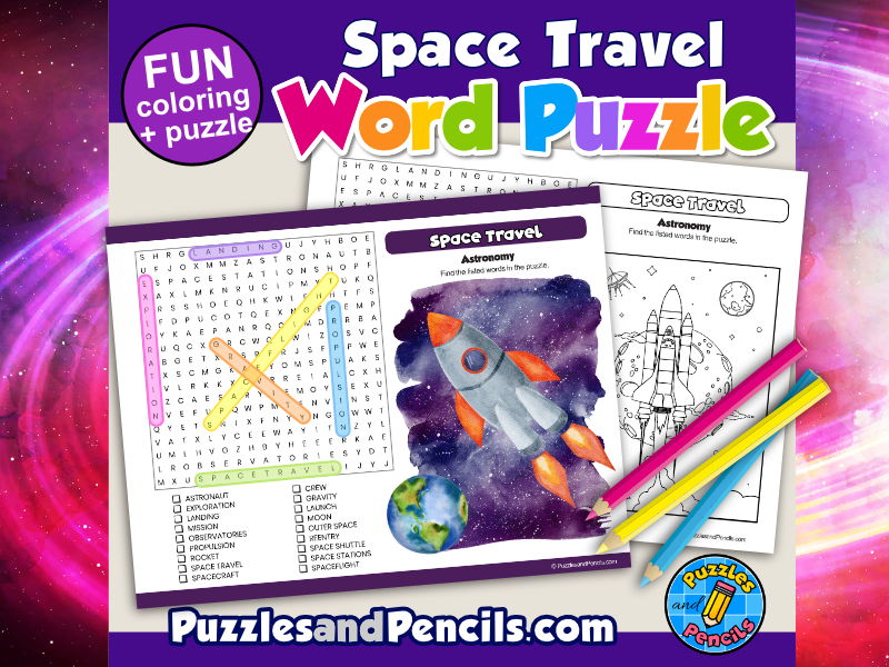 Space travel word search puzzle activity page with colouring astronomy wordsearch teaching resources