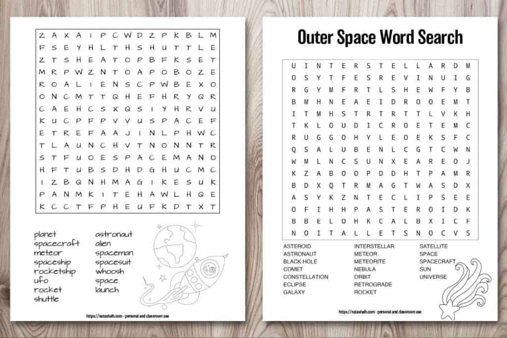 Free printable outer space word search easy hard versions