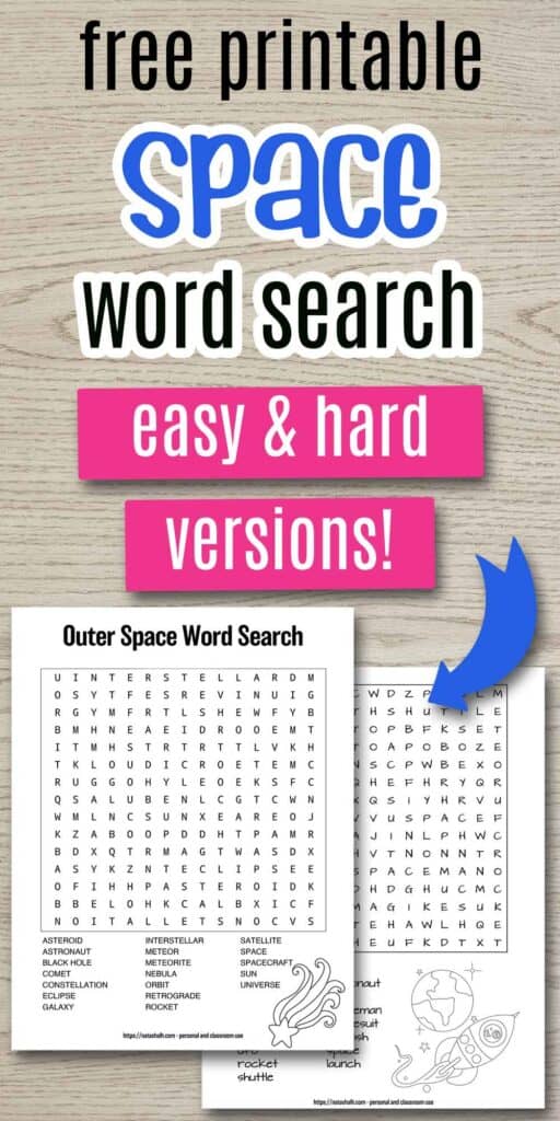 Free printable outer space word search easy hard versions