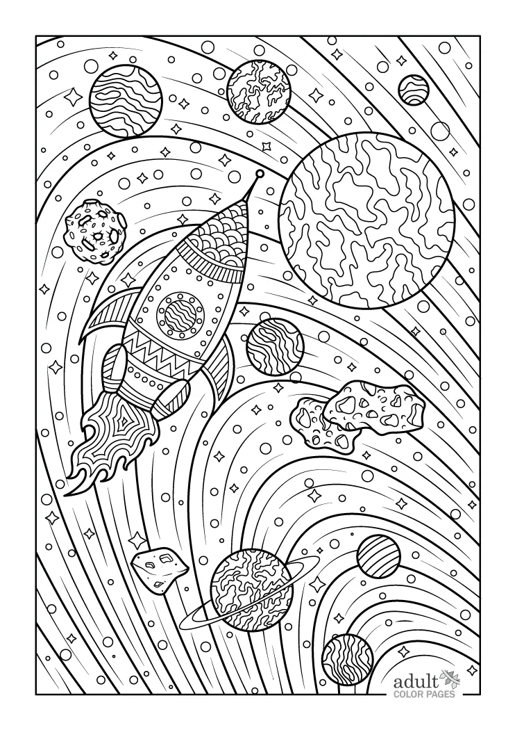 Free printable detailed space coloring page for adults
