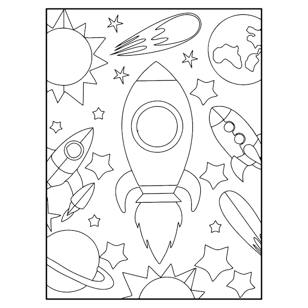 Premium vector printable space coloring pages for kids premium vector