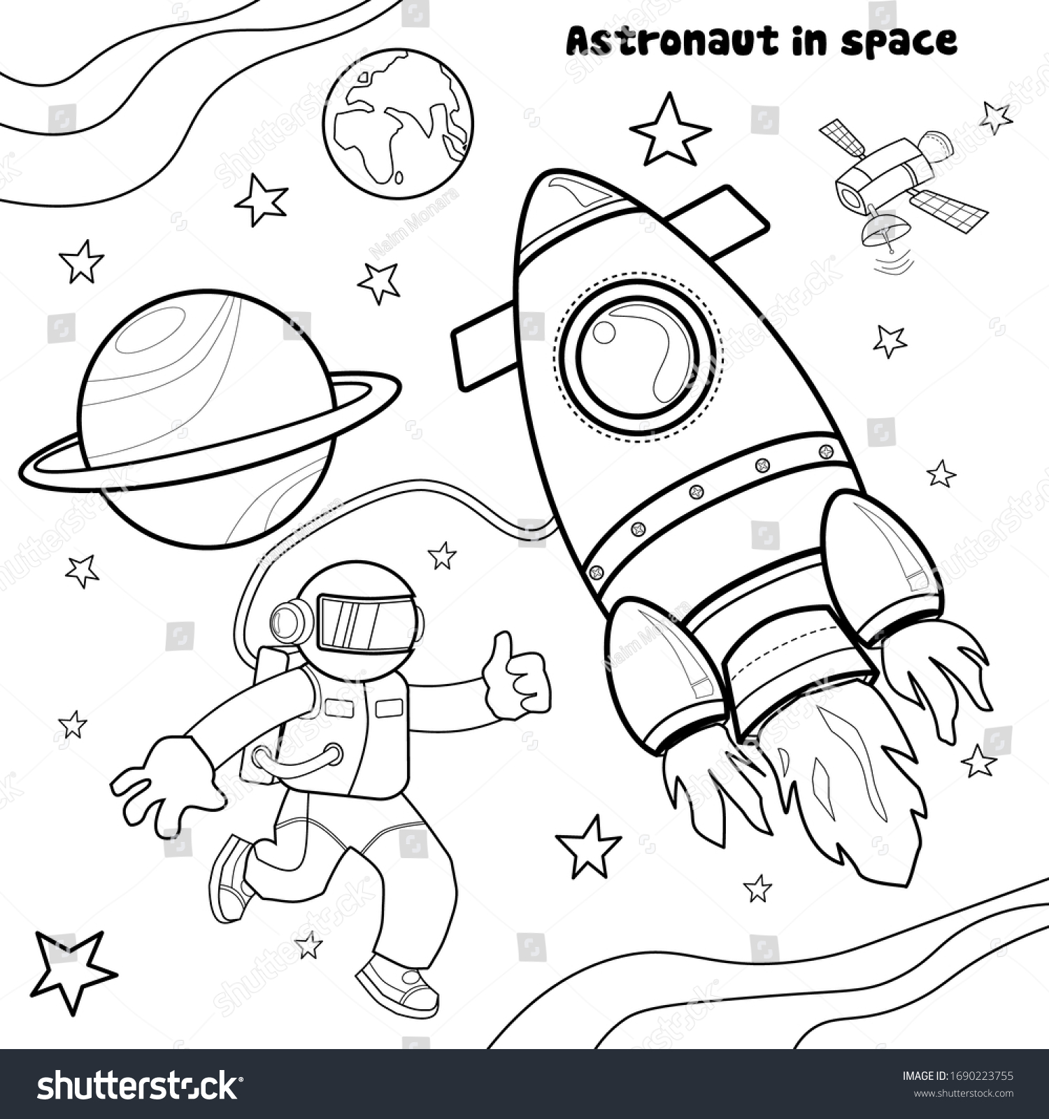 Coloring pages kids astronaut space black stock vector royalty free