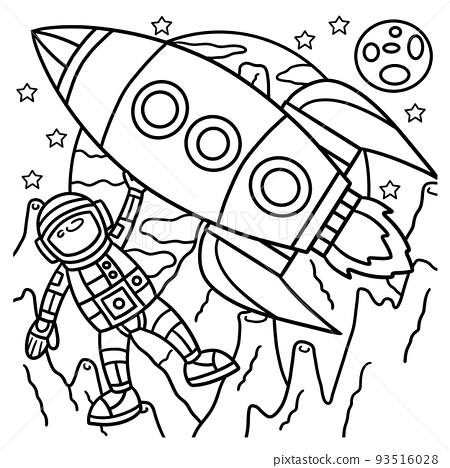 Astronaut space rocket ship coloring page for kids