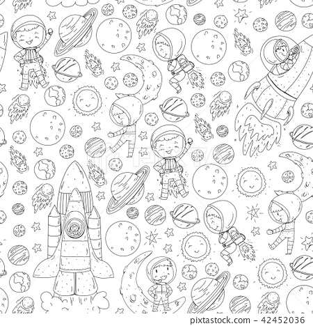 Space for children coloring page book kids