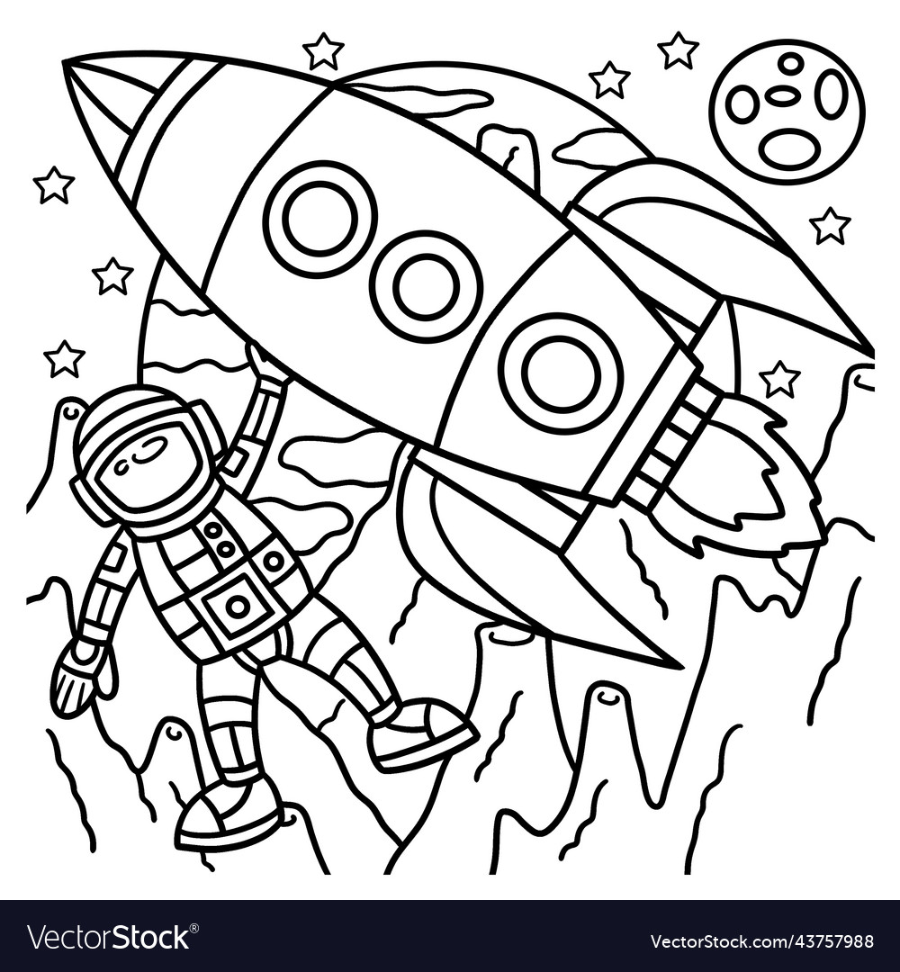 Astronaut space rocket ship coloring page for kids