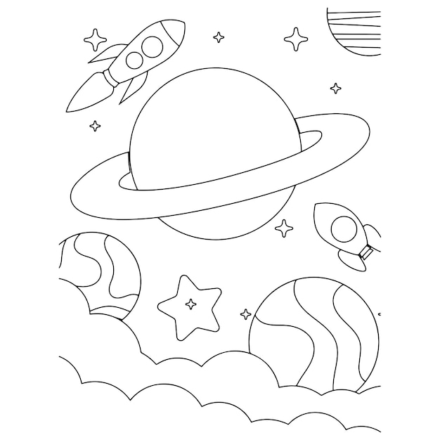 Premium vector printable space coloring pages for kids premium vector