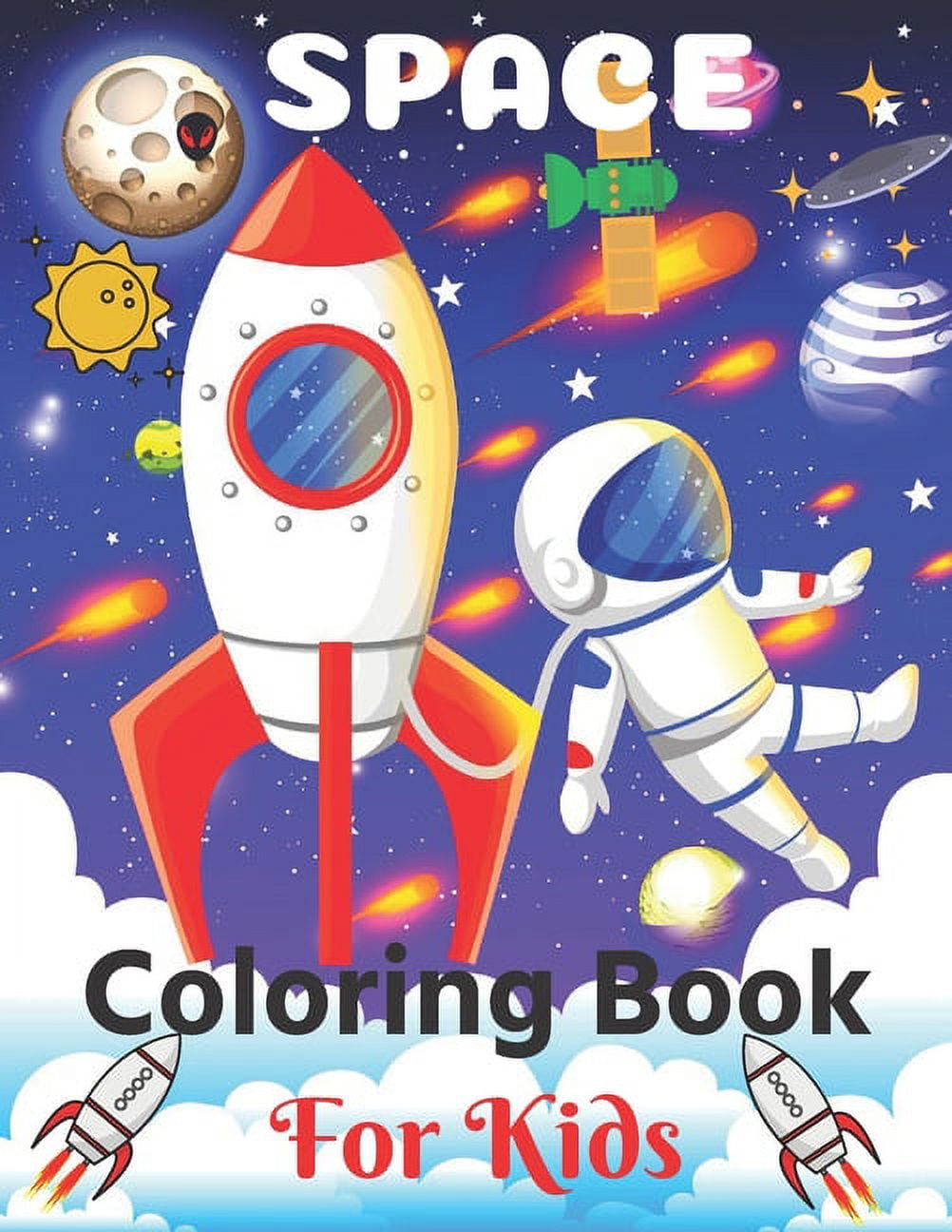 Space coloring book for kids fun outer space childrens coloring pages with planets stars astronauts space ships and more childrens coloring book paperback