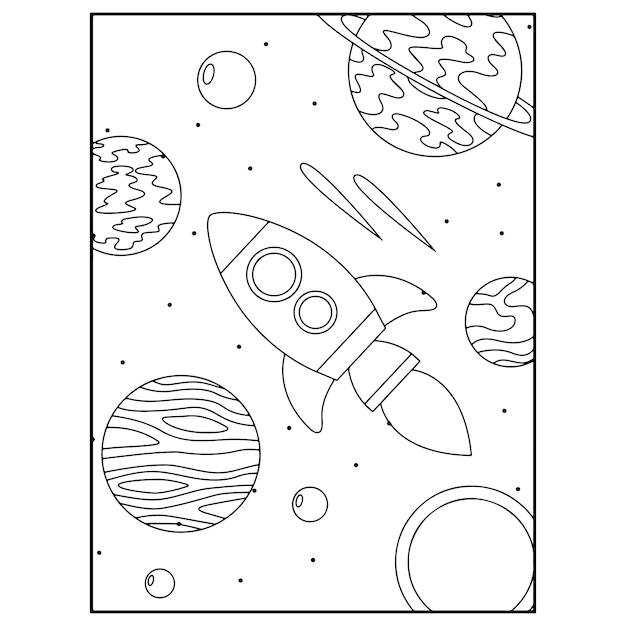 Premium vector printable space coloring pages for kids premium vector