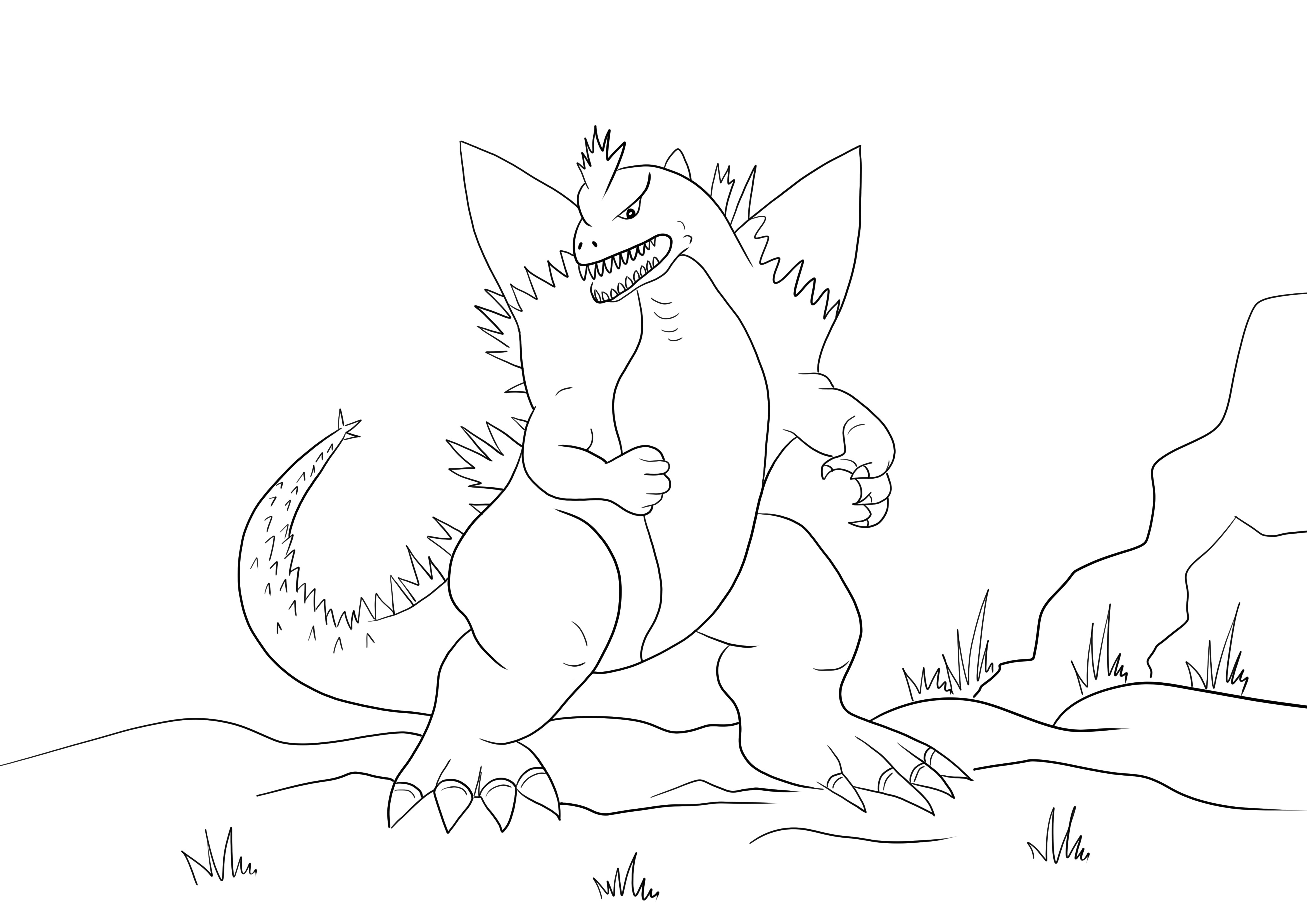 A free fierce space godzilla to print and color for kids