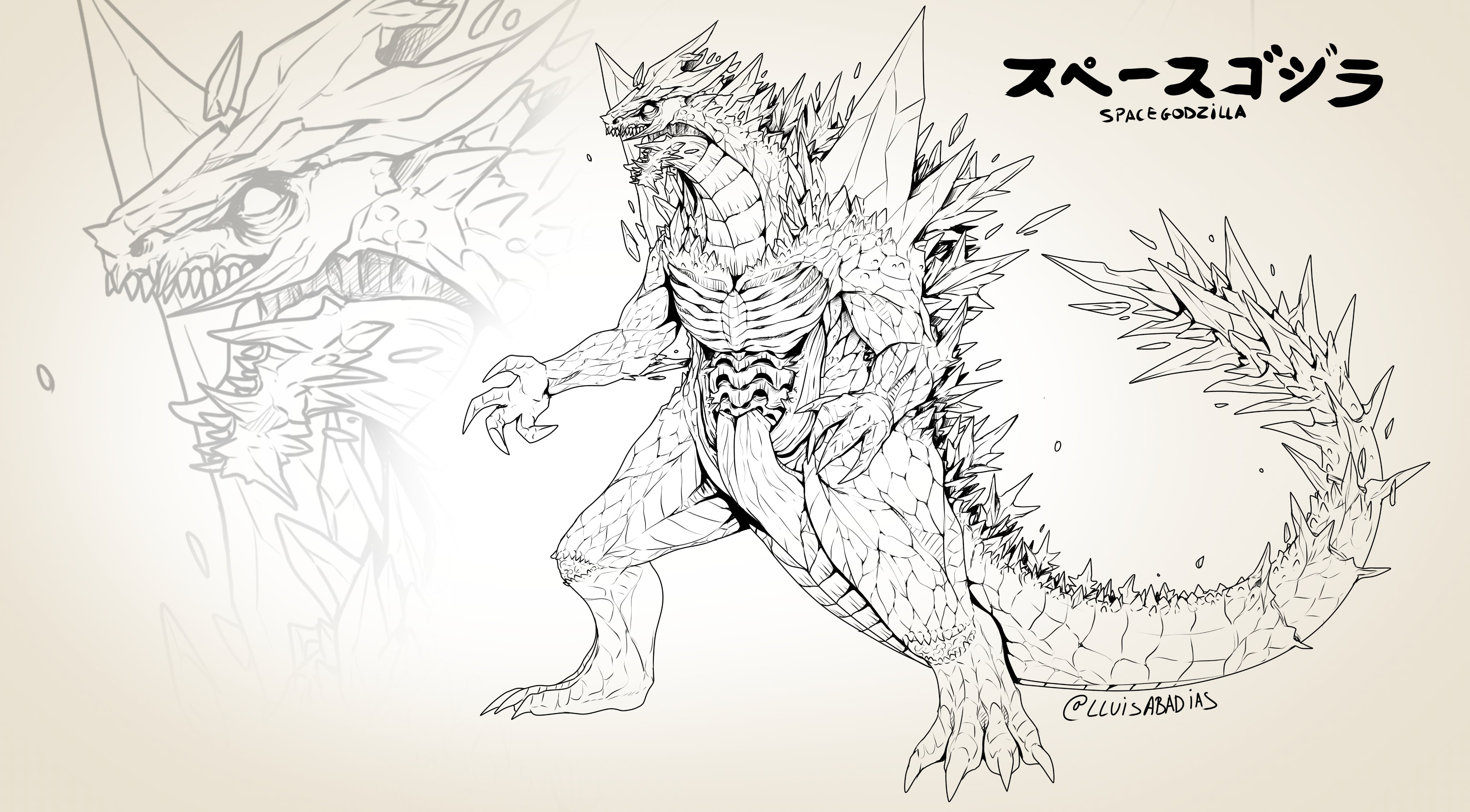 Laser lizard lluis on x spacegodzilla fanart redesign i felt like doing a crazy lineart today and also sneak some of my kaiju passion godzilla godzillamovie tokusatsu wip kaiju daikaiju toho inspaaaaace