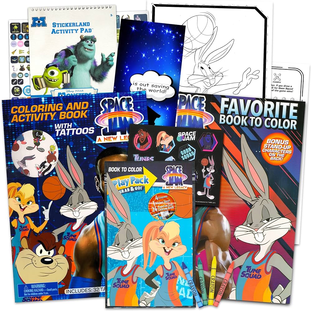 Space jam looney tunes activity and coloring book set for kids space jam coloring book bundle for boys and girls with games puzzles stickers tattoos and more toys