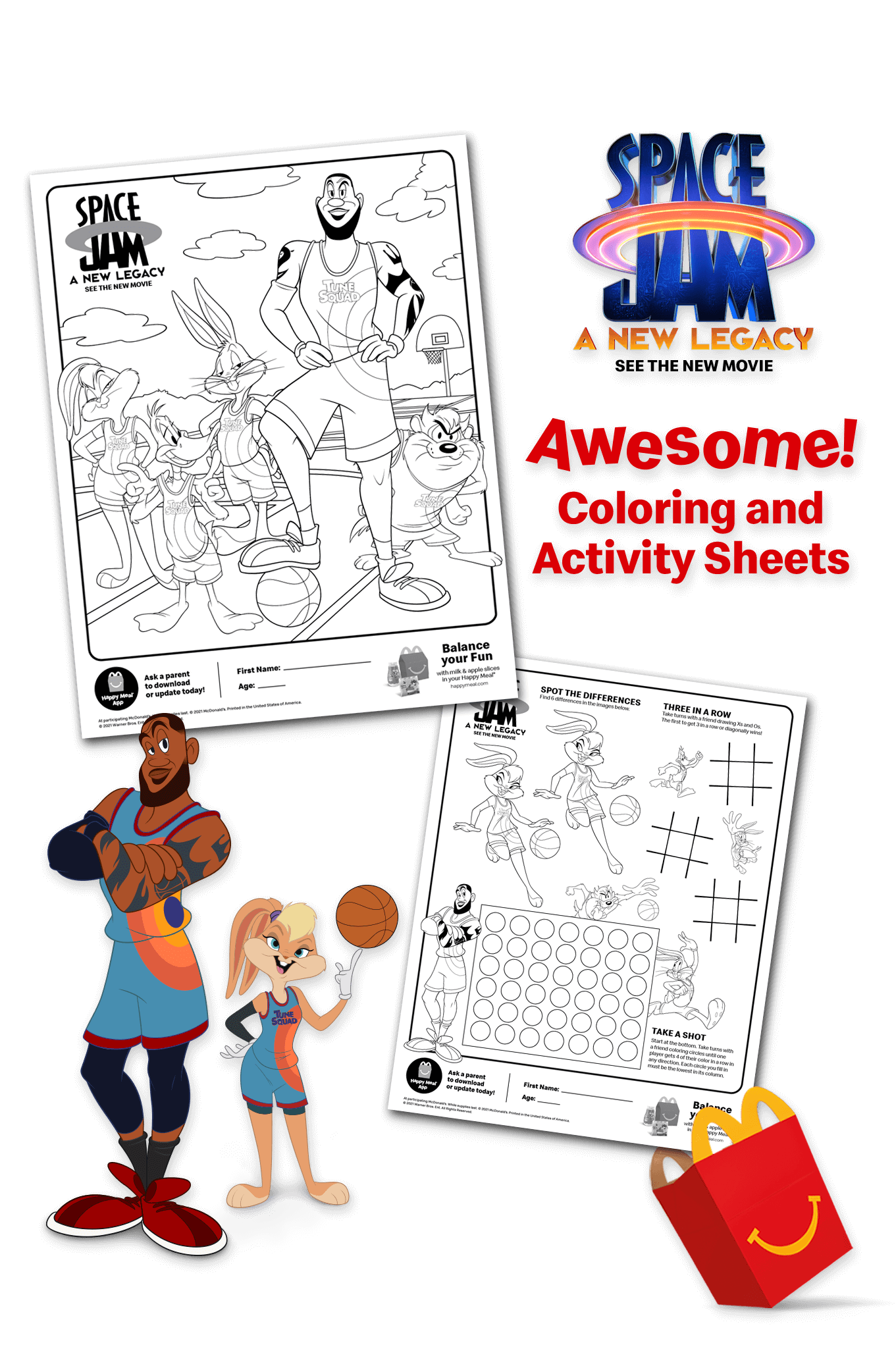 Happy meal activity sheets for kids space jam happy meal