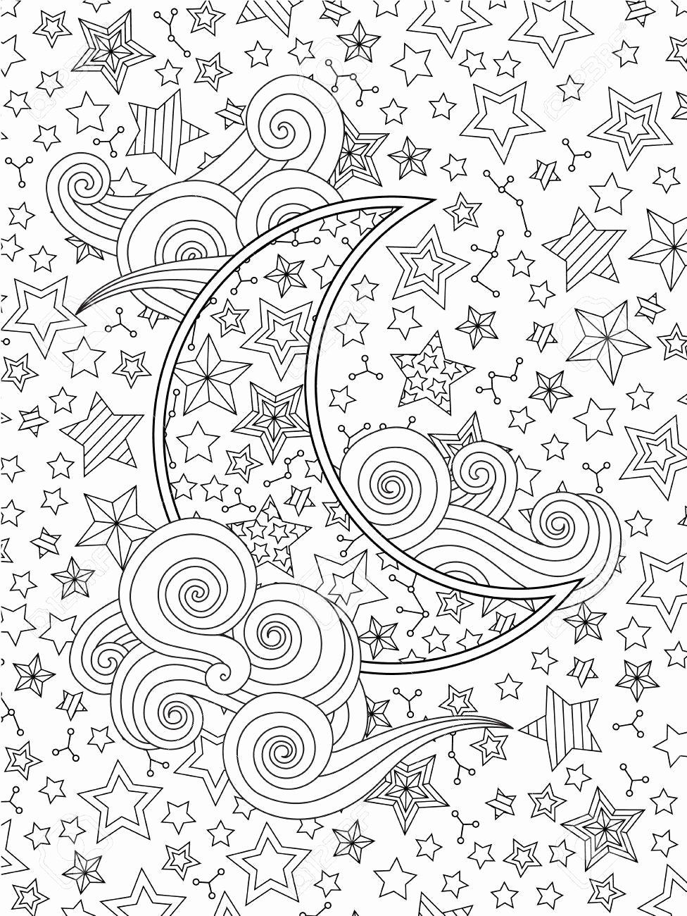 Star coloring pages for adults luxury contour image of moon crescent clouds stars on the skyâ star coloring pages mandala coloring pages detailed coloring pages