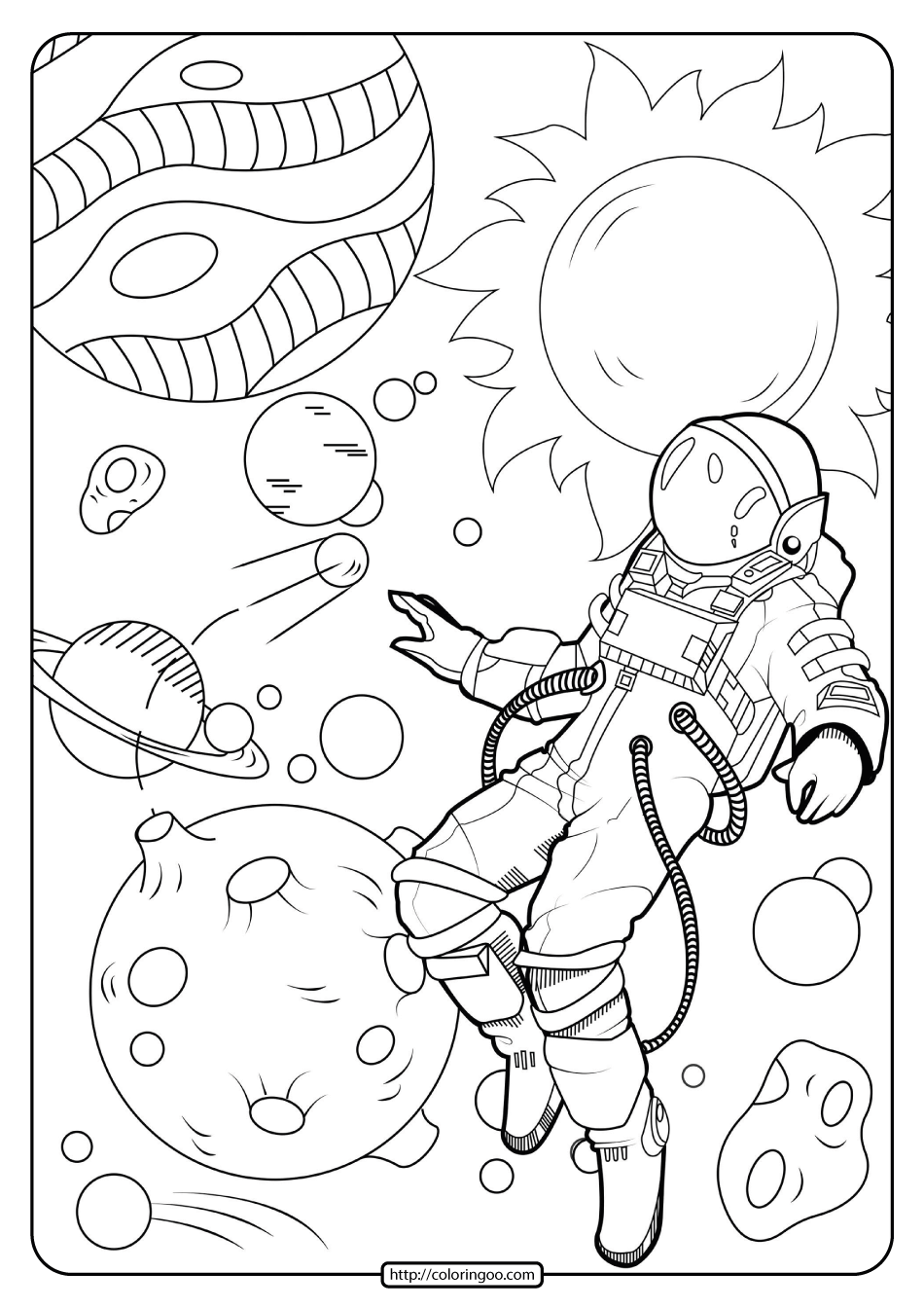 Free printable astronaut in space pdf coloring page moon coloring pages space coloring pages coloring book art