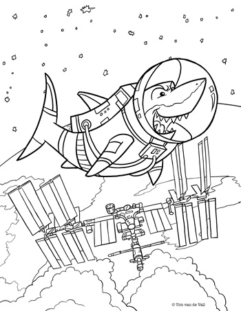 Space shark coloring page â tims printables