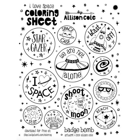 Free download i love space activity sheet by allison cole â badge bomb