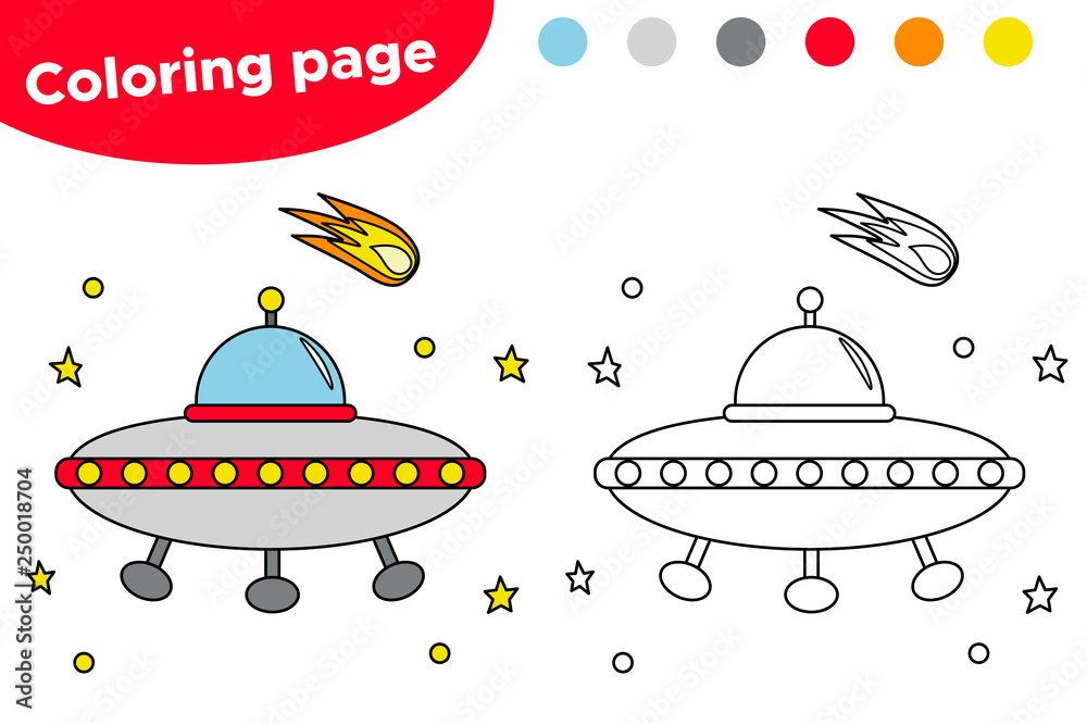 Printable coloring page with ufo educational game for preschool kids space day vector illustration vector