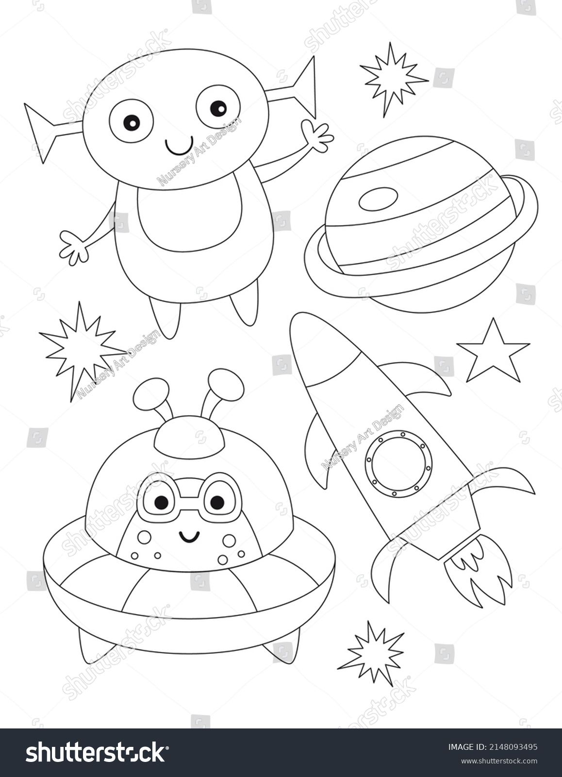 Space coloring page printable children preschool stock vector royalty free